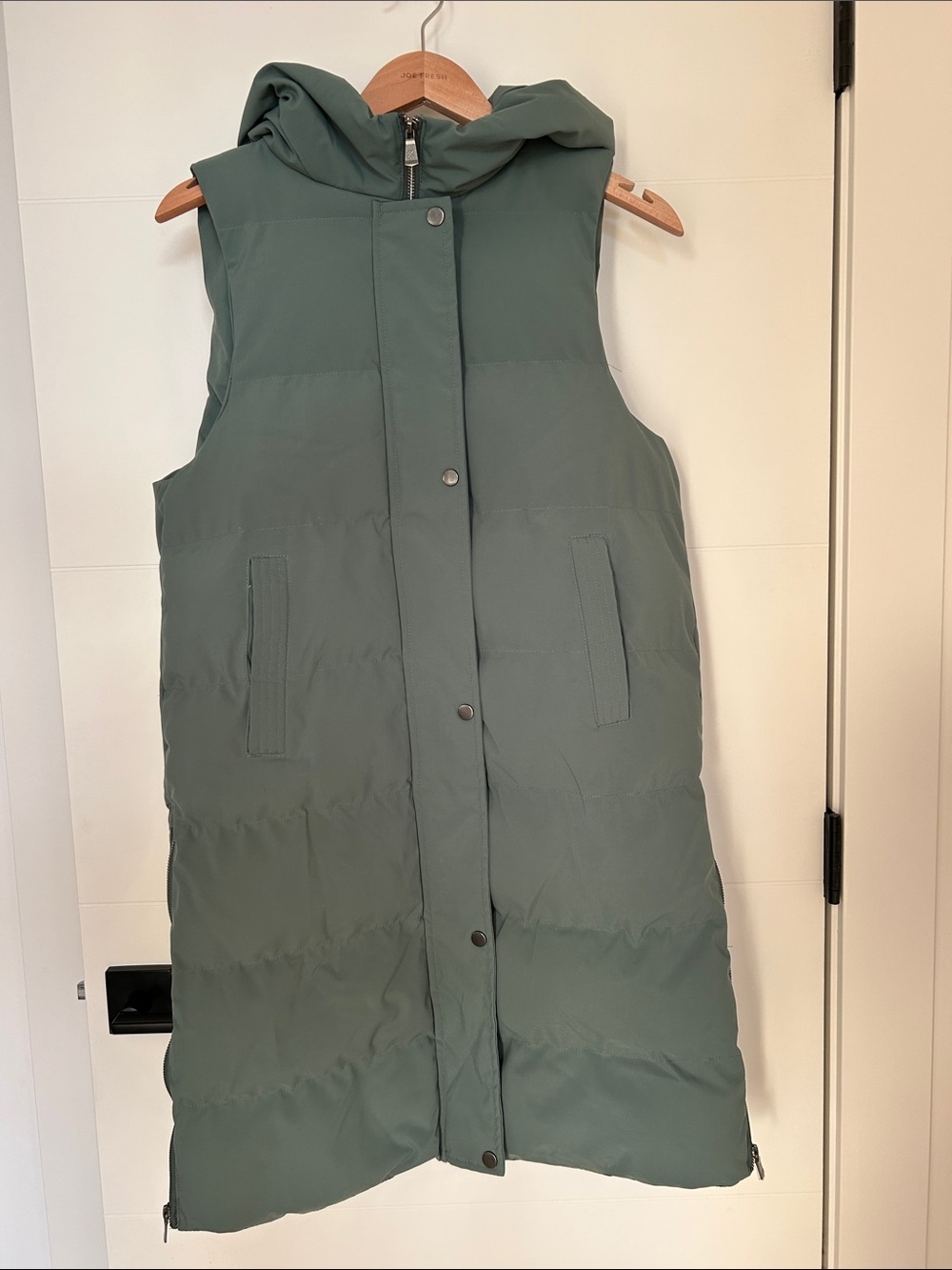 Kyodan Hooded Long Puffer Vest in Sage Green